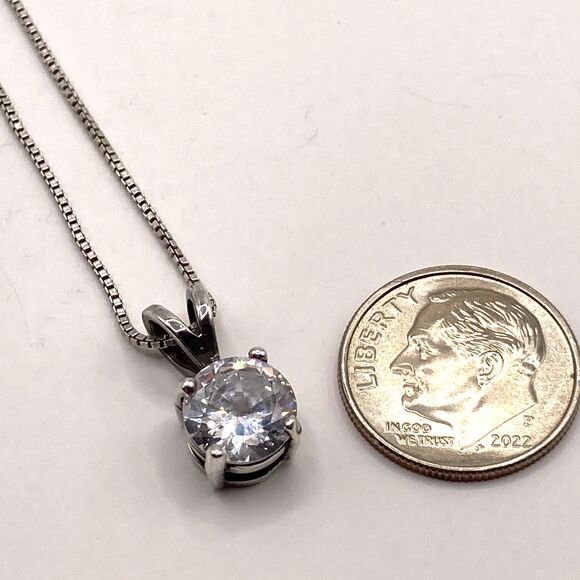 Sterling Silver Large Faceted Clear Crystal Solitaire Pendant and Chain Necklace - Picture 7 of 7